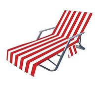 Surwin 3D Sun Lounger Beach Towel with Pockets, Classic Stripes Beach Chair Cover Chaise Lounge Towel Cover Mate Sunbed Towels For Summer Holiday Garden Outdoor Pool (75x210cm,Red)