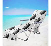 Surwin 3D Sun Lounger Beach Towel with Pockets, Football Print Beach Chair Cover Chaise Lounge Towel Cover Mate Sunbed Towels For Summer Holiday Garden Outdoor Pool (White Black,75x210cm)