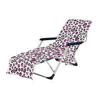 Surwin 3D Sun Lounger Beach Towel with Pockets, Leopard Print Beach Chair Cover Chaise Lounge Towel Cover Mate Sunbed Towels For Summer Holiday Garden Outdoor Pool (Pink,75x210cm)