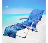 Surwin 3D Sun Lounger Beach Towel with Pockets, Marble Print Beach Chair Cover Chaise Lounge Towel Cover Mate Sunbed Towels For Summer Holiday Garden Outdoor Pool (Dark Blue,75x210cm)