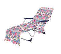Surwin 3D Sun Lounger Beach Towel with Pockets, Mermaid Print Beach Chair Cover Chaise Lounge Towel Cover Mate Sunbed Towels For Summer Holiday Garden Outdoor Pool (Rose Red,75x210cm)