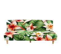 Surwin 3D Tropical Plants Armless Sofa Bed Cover, Washable Stretch Futon Slipcover Non Slip Protector for 2 Seater/3 Seater Folding Sofa Bed without Armrests (Flowers 8,M:160-190cm)