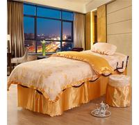 Surwin 4 Piece Massage Table Sheet Set, Massage Bed Cover with Face Hole Microfiber Beauty Massage Table Skirt for Beauty Salon SPA (60x180cm,Jacquard/Golden)