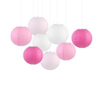 Surwin 8 pack Paper Lanterns Pink White Chinese Round Paper Lantern Hanging Decorations DIY Lampshades Colourful Paper Lanterns for Weddings, Birthday, Baby Shower, Festival (6 inch)