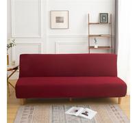 Surwin Armless Sofa Bed Cover 2 Seater/3 Seater Solid Color Stretch Armless Couch Covers Non Slip Futon Slipcover Protector Folding Sofa Bed without Armrests (Claret,160-190cm)