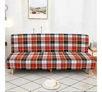 Surwin Armless Sofa Bed Cover 3D Printed, Non Slip Washable Stretch Futon Slipcover Protector for 2 Seater/3 Seater Folding Sofa Bed without Armrests (S:120-150cm,Red Grey)