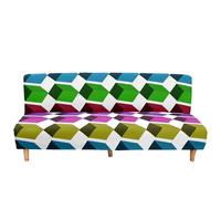 Surwin Armless Sofa Bed Cover Colorblock Printed, Non Slip Washable Stretch Futon Slipcover Protector for 2 Seater/3 Seater Folding Sofa Bed without Armrests (Multicolor,160-190cm)