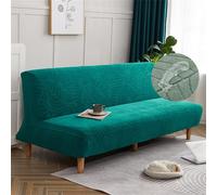 Surwin Armless Sofa Bed Cover Jacquard Non Slip Waterproof Stretch Futon Slipcover Protector for 2 Seater/3 Seater Folding Sofa Bed without Armrests (160-190cm,Peacock blue)
