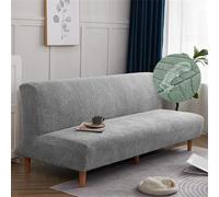 Surwin Armless Sofa Bed Cover Jacquard Non Slip Waterproof Stretch Futon Slipcover Protector for 2 Seater/3 Seater Folding Sofa Bed without Armrests (160-190cm,Light grey)