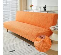 Surwin Armless Sofa Bed Cover Leaf Jacquard Non Slip Stretch Futon Slipcover Protector for 2 Seater/3 Seater Folding Sofa Bed without Armrests (Orange,S:120-155cm)