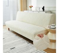 Surwin Armless Sofa Bed Cover Leaf Jacquard Non Slip Stretch Futon Slipcover Protector for 2 Seater/3 Seater Folding Sofa Bed without Armrests (Beige,M:160-190cm)