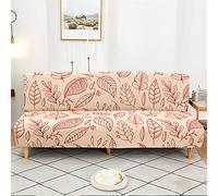 Surwin Armless Sofa Bed Cover Leaf Printed, Non Slip Washable Stretch Futon Slipcover Protector for 2 Seater/3 Seater Printed Folding Sofa Bed without Armrests (S: 120-150cm,Red painting)