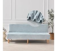 Surwin Armless Sofa Bed Cover, Non Slip Elegant Velvet Warm Stretch Winter Futon Slipcover Protector for 2 Seater/3 Seater Folding Sofa Bed without Armrests Solid Color (Light Blue,160-190cm)