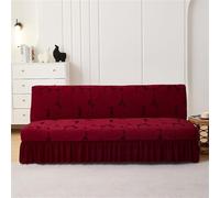 Surwin Armless Sofa Bed Cover, Non Slip Jacquard Plush Leaf Stretch Futon Slipcover Protector with Skirt Ruffled for 2 Seater/3 Seater Folding Sofa Bed without Armrests (160-190cm,Red)