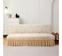 Surwin Armless Sofa Bed Cover, Non Slip Jacquard Plush Leaf Stretch Futon Slipcover Protector with Skirt Ruffled for 2 Seater/3 Seater Folding Sofa Bed without Armrests (160-190cm,Beige)