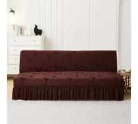 Surwin Armless Sofa Bed Cover, Non Slip Jacquard Plush Leaf Stretch Futon Slipcover Protector with Skirt Ruffled for 2 Seater/3 Seater Folding Sofa Bed without Armrests (190-210cm,Coffee)