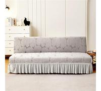 Surwin Armless Sofa Bed Cover, Non Slip Jacquard Plush Leaf Stretch Futon Slipcover Protector with Skirt Ruffled for 2 Seater/3 Seater Folding Sofa Bed without Armrests (160-190cm,Gray)