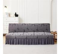 Surwin Armless Sofa Bed Cover, Non Slip Jacquard Plush Leaf Stretch Futon Slipcover Protector with Skirt Ruffled for 2 Seater/3 Seater Folding Sofa Bed without Armrests (160-190cm,Dark Gray)