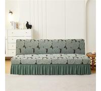 Surwin Armless Sofa Bed Cover, Non Slip Jacquard Plush Leaf Stretch Futon Slipcover Protector with Skirt Ruffled for 2 Seater/3 Seater Folding Sofa Bed without Armrests (160-190cm,Green)