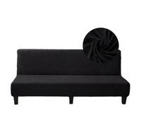 Surwin Armless Sofa Bed Cover, Non Slip Stretch Jacquard Leaf Winter Plush Futon Slipcover Protector for 2 Seater/3 Seater Folding Sofa Bed without Armrests (160-190cm,Black)