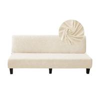 Surwin Armless Sofa Bed Cover, Non Slip Stretch Jacquard Leaf Winter Plush Futon Slipcover Protector for 2 Seater/3 Seater Folding Sofa Bed without Armrests (160-190cm,Beige)