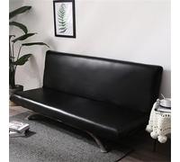 Surwin Armless Sofa Bed Cover PU Leather Non Slip Waterproof Stretch Futon Slipcover Protector for 2 Seater/3 Seater Folding Sofa Bed without Armrests (180cm,Black)