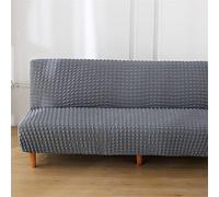 Surwin Armless Sofa Bed Cover Seersucker, Non Slip Washable Solid Colour Stretch Futon Slipcover Protector for 2 Seater/3 Seater Folding Sofa Bed without Armrests (Grey,3 Seater)