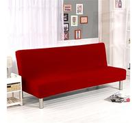 Surwin Armless Sofa Bed Cover Solid Color, Non Slip Minimalism Stretch Futon Slipcover Protector for 2 Seater/3 Seater Folding Sofa Bed without Armrests (2 Seater,Red)
