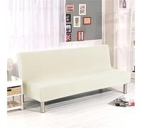Surwin Armless Sofa Bed Cover Solid Color, Non Slip Minimalism Stretch Futon Slipcover Protector for 2 Seater/3 Seater Folding Sofa Bed without Armrests (3 Seater,White)