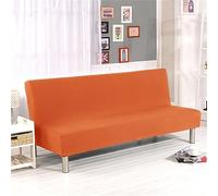 Surwin Armless Sofa Bed Cover Solid Color, Non Slip Minimalism Stretch Futon Slipcover Protector for 2 Seater/3 Seater Folding Sofa Bed without Armrests (3 Seater,Orange)