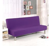 Surwin Armless Sofa Bed Cover Solid Color, Non Slip Minimalism Stretch Futon Slipcover Protector for 2 Seater/3 Seater Folding Sofa Bed without Armrests (2 Seater,Purple)