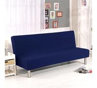 Surwin Armless Sofa Bed Cover Solid Color, Non Slip Minimalism Stretch Futon Slipcover Protector for 2 Seater/3 Seater Folding Sofa Bed without Armrests (2 Seater,Navy Blue)
