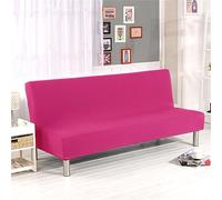 Surwin Armless Sofa Bed Cover Solid Color, Non Slip Minimalism Stretch Futon Slipcover Protector for 2 Seater/3 Seater Folding Sofa Bed without Armrests (2 Seater,Rose Red)