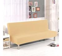 Surwin Armless Sofa Bed Cover Solid Color, Non Slip Minimalism Stretch Futon Slipcover Protector for 2 Seater/3 Seater Folding Sofa Bed without Armrests (2 Seater,Beige)