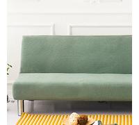 Surwin Armless Sofa Bed Cover Solid Color, Non Slip Stretch Futon Slipcover Protector Washable for 2 Seater / 3 Seater Folding Sofa Bed without Armrests (120-150cm,Light Green)