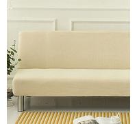 Surwin Armless Sofa Bed Cover Solid Color, Non Slip Stretch Futon Slipcover Protector Washable for 2 Seater / 3 Seater Folding Sofa Bed without Armrests (120-150cm,Beige)