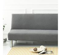 Surwin Armless Sofa Bed Cover Solid Color, Non Slip Stretch Futon Slipcover Protector Washable for 2 Seater / 3 Seater Folding Sofa Bed without Armrests (120-150cm,Grey)