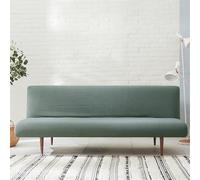 Surwin Armless Sofa Bed Cover Solid Color, Non Slip Washable Corn Velvet Stretch Futon Slipcover Protector for 2 Seater/3 Seater Folding Sofa Bed without Armrests (Gray Green,150-175cm)