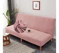 Surwin Armless Sofa Bed Cover Solid Color, Non Slip Washable Stretch Futon Slipcover Protector for 2 Seater/3 Seater Folding Sofa Bed without Armrests (Pink,2 Seater)