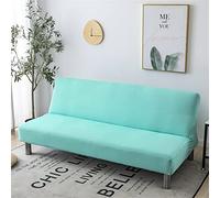 Surwin Armless Sofa Bed Cover, Solid Color Non Slip Washable Stretch Futon Slipcover Protector for 2 Seater/3 Seater Folding Sofa Bed without Armrests, 20 Colors (155-190cm,Aqua Blue)