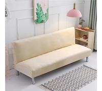 Surwin Armless Sofa Bed Cover, Solid Color Velvet Non Slip Washable Stretch Futon Slipcover Protector for 2 Seater/3 Seater Folding Sofa Bed without Armrests (S:160-190cm,White)