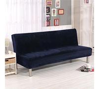 Surwin Armless Sofa Bed Cover, Solid Color Velvet Non Slip Washable Stretch Futon Slipcover Protector for 2 Seater/3 Seater Folding Sofa Bed without Armrests (S:160-190cm,Dark blue)