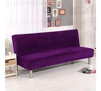 Surwin Armless Sofa Bed Cover, Solid Color Velvet Non Slip Washable Stretch Futon Slipcover Protector for 2 Seater/3 Seater Folding Sofa Bed without Armrests (S:160-190cm,Purple)