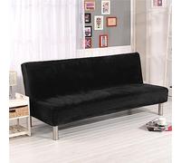 Surwin Armless Sofa Bed Cover, Solid Color Velvet Non Slip Washable Stretch Futon Slipcover Protector for 2 Seater/3 Seater Folding Sofa Bed without Armrests (S:160-190cm,Black)