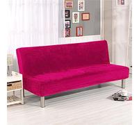 Surwin Armless Sofa Bed Cover, Solid Color Velvet Non Slip Washable Stretch Futon Slipcover Protector for 2 Seater/3 Seater Folding Sofa Bed without Armrests (S:160-190cm,Pink)
