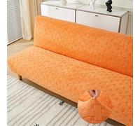 Surwin Armless Sofa Bed Cover Velvet Jacquard Non Slip Stretch Futon Slipcover Protector for 2 Seater/3 Seater Folding Sofa Bed without Armrests (Orange,M:160-190cm)