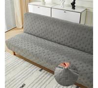 Surwin Armless Sofa Bed Cover Velvet Jacquard Non Slip Stretch Futon Slipcover Protector for 2 Seater/3 Seater Folding Sofa Bed without Armrests (Dark gray,L:190-210cm)