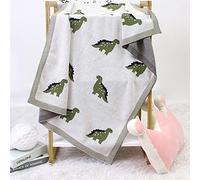 Surwin Baby Knitted Soft Blanket for Newborn, Warm Swaddle Wrap Stroller Cover Nursing Blanket Sleep Sack Stroller, Birthday Gift for Kids Boys and Girls (80x100cm,Beige Dinosaur)