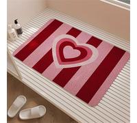 Surwin Bath Shower Mat Non Slip PVC, Pink Love Heart Pattern Quick Dry Anti Slip Loofah Bathroom Bathtub Mat Washable - Comfortable Foot Massage - for Inside Shower (Pink Stripe,50x80cm)