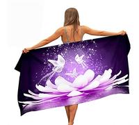 Surwin Beach Bath Towel, 3D Flowers Floral Print Microfibre Quick Dry Extra Large Lightweight Super Soft Summer Towels for Travel Vacation Pool Swim or Sports Fitness (Purple Lotus,80x180cm)
